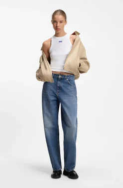 Stretch-cotton tank top with blue logo label