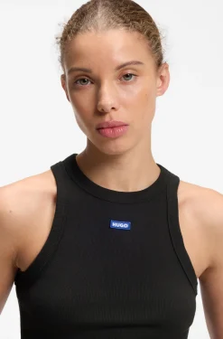 Stretch-cotton tank top with blue logo label