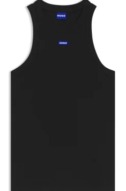 Stretch-cotton tank top with blue logo label