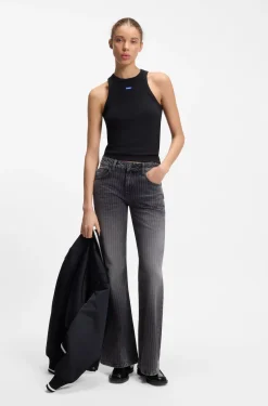 Stretch-cotton tank top with blue logo label
