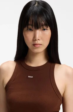 Stretch-cotton tank top with blue logo label