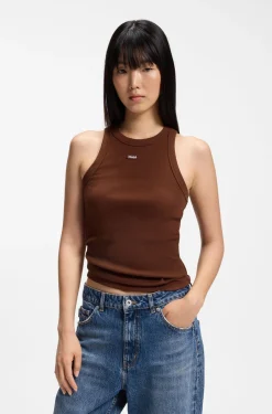 Stretch-cotton tank top with blue logo label