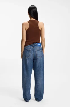 Stretch-cotton tank top with blue logo label