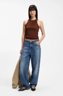 Stretch-cotton tank top with blue logo label