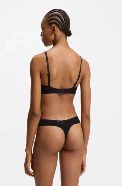 Stretch-cotton thong with logo waistband