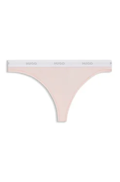 Stretch-cotton thong with logo waistband