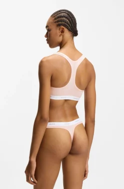 Stretch-cotton thong with logo waistband