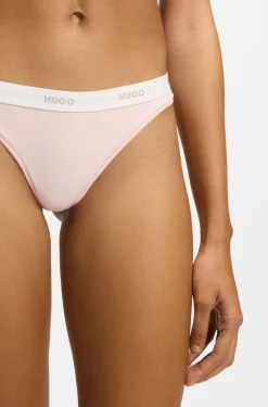 Stretch-cotton thong with logo waistband