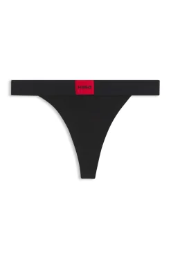Stretch-cotton thong with red logo