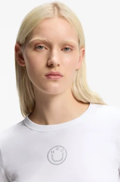 Stretch-cotton top with rhinestone Happy HUGO logo
