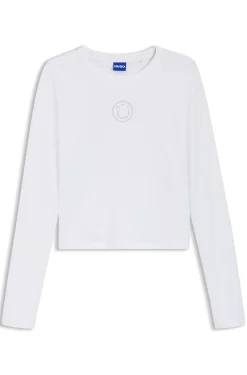 Stretch-cotton top with rhinestone Happy HUGO logo