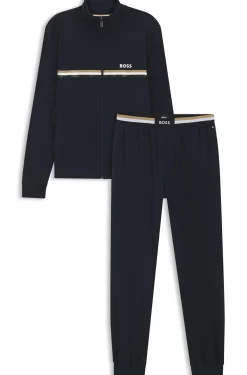Stretch-cotton tracksuit set with logo and signature stripe