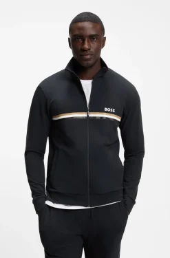 Stretch-cotton tracksuit set with logo and signature stripe
