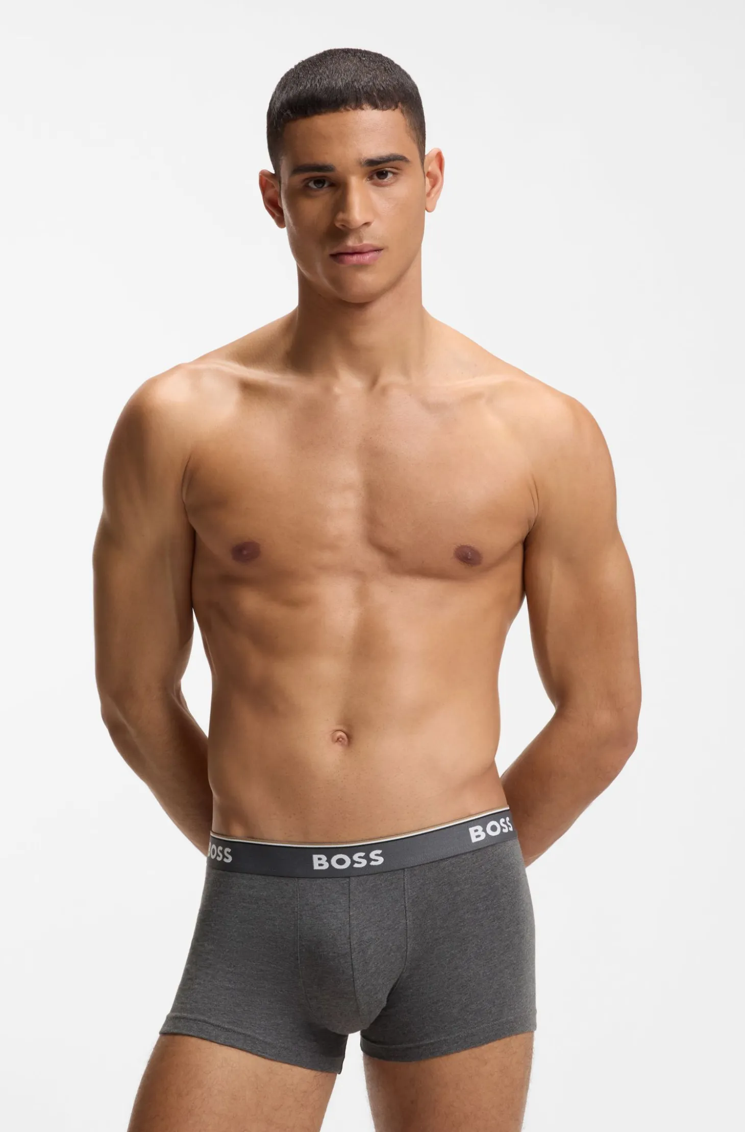 Stretch-cotton trunks with repeat logos