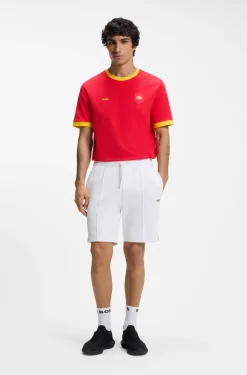 Stretch-cotton T-shirt with country flag and logo