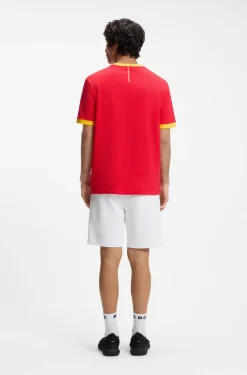 Stretch-cotton T-shirt with country flag and logo