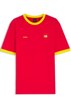 Stretch-cotton T-shirt with country flag and logo