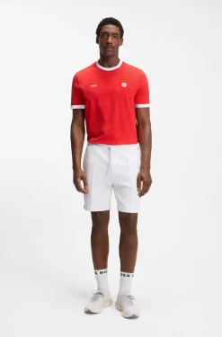 Stretch-cotton T-shirt with country flag and logo