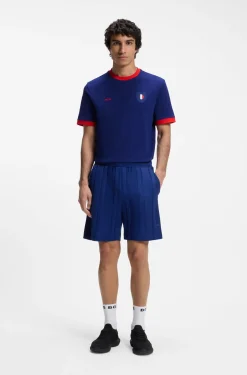 Stretch-cotton T-shirt with country flag and logo