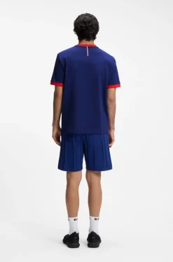 Stretch-cotton T-shirt with country flag and logo