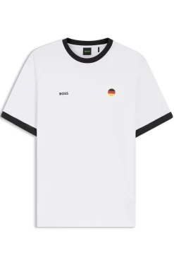 Stretch-cotton T-shirt with country flag and logo