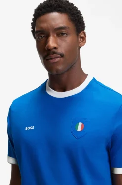 Stretch-cotton T-shirt with country flag and logo