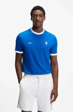 Stretch-cotton T-shirt with country flag and logo