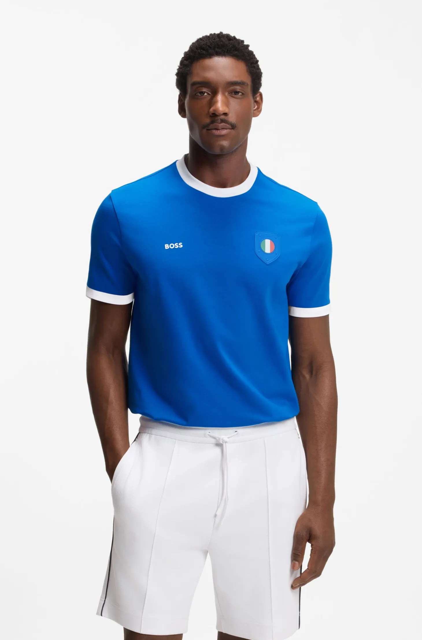 Stretch-cotton T-shirt with country flag and logo