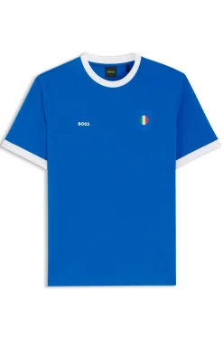 Stretch-cotton T-shirt with country flag and logo