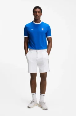 Stretch-cotton T-shirt with country flag and logo