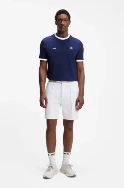 Stretch-cotton T-shirt with country flag and logo