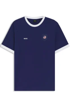 Stretch-cotton T-shirt with country flag and logo