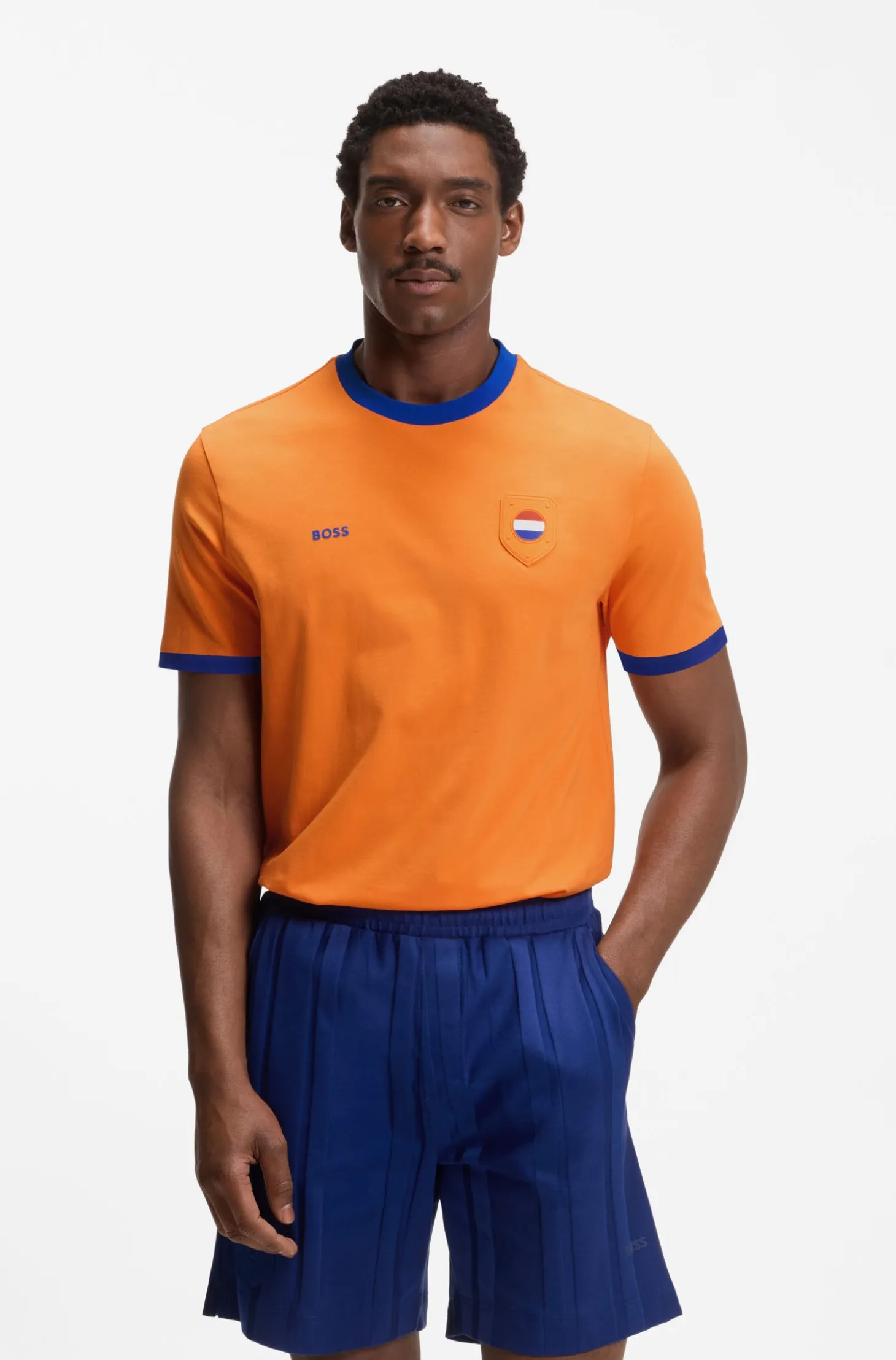 Stretch-cotton T-shirt with country flag and logo