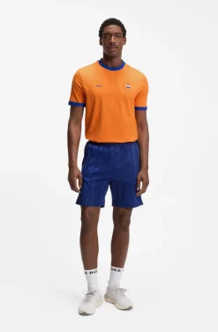 Stretch-cotton T-shirt with country flag and logo