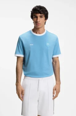 Stretch-cotton T-shirt with country flag and logo