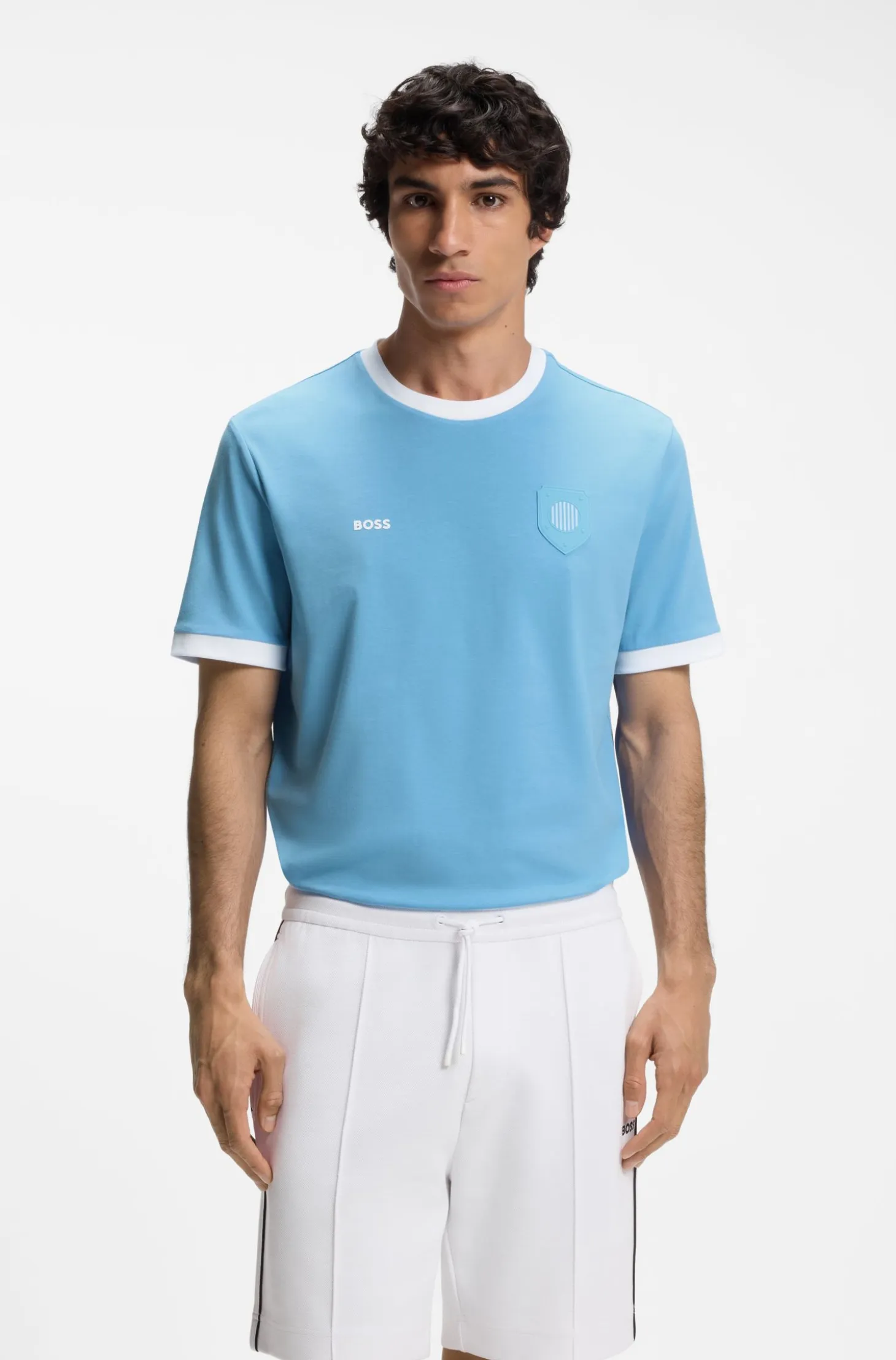 Stretch-cotton T-shirt with country flag and logo