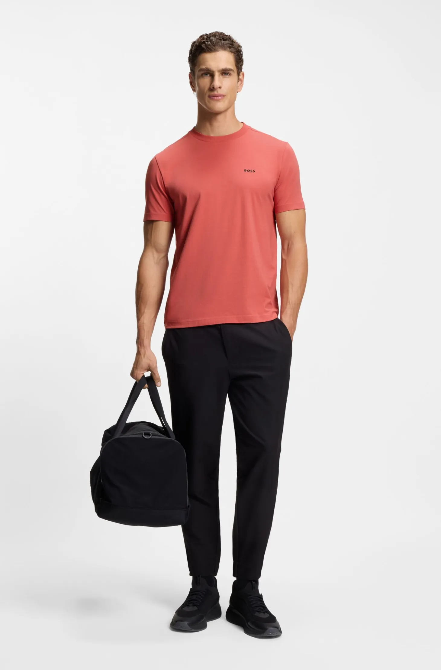 Stretch-cotton T-shirt with contrast logo