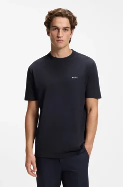 Stretch-cotton T-shirt with contrast logo