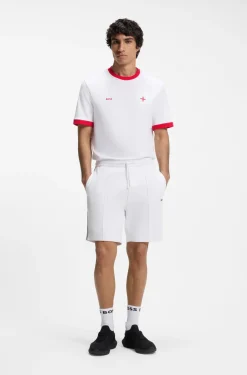 Stretch-cotton T-shirt with country flag and logo