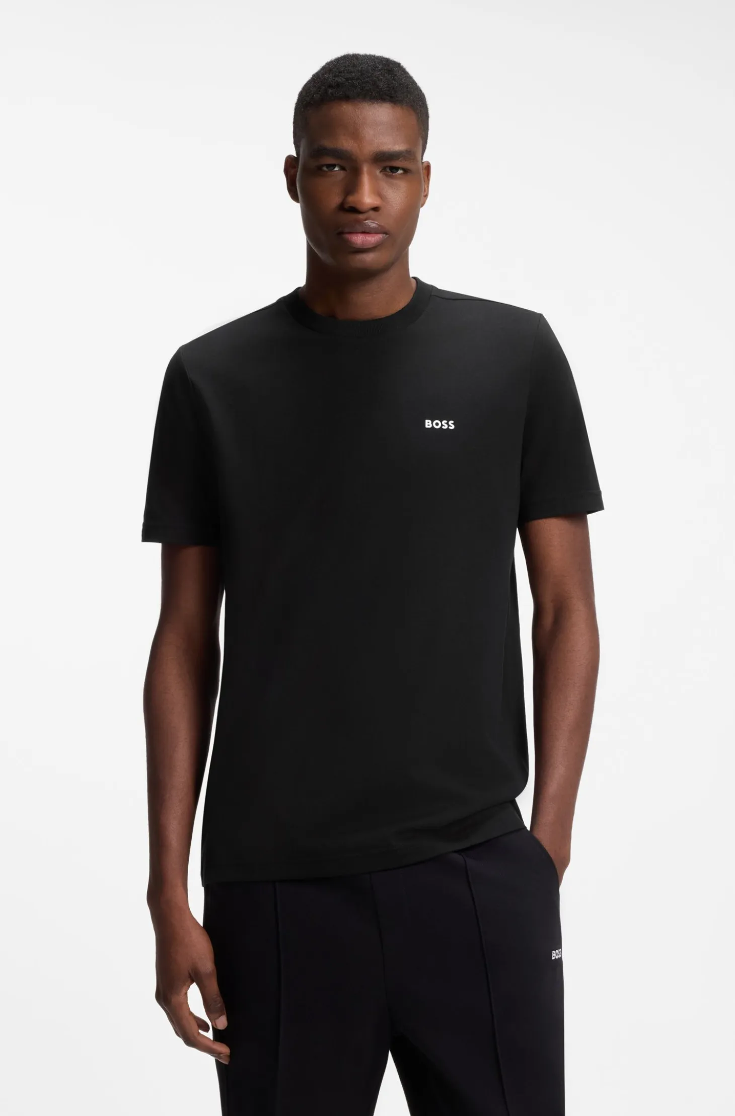 Stretch-cotton T-shirt with contrast logo