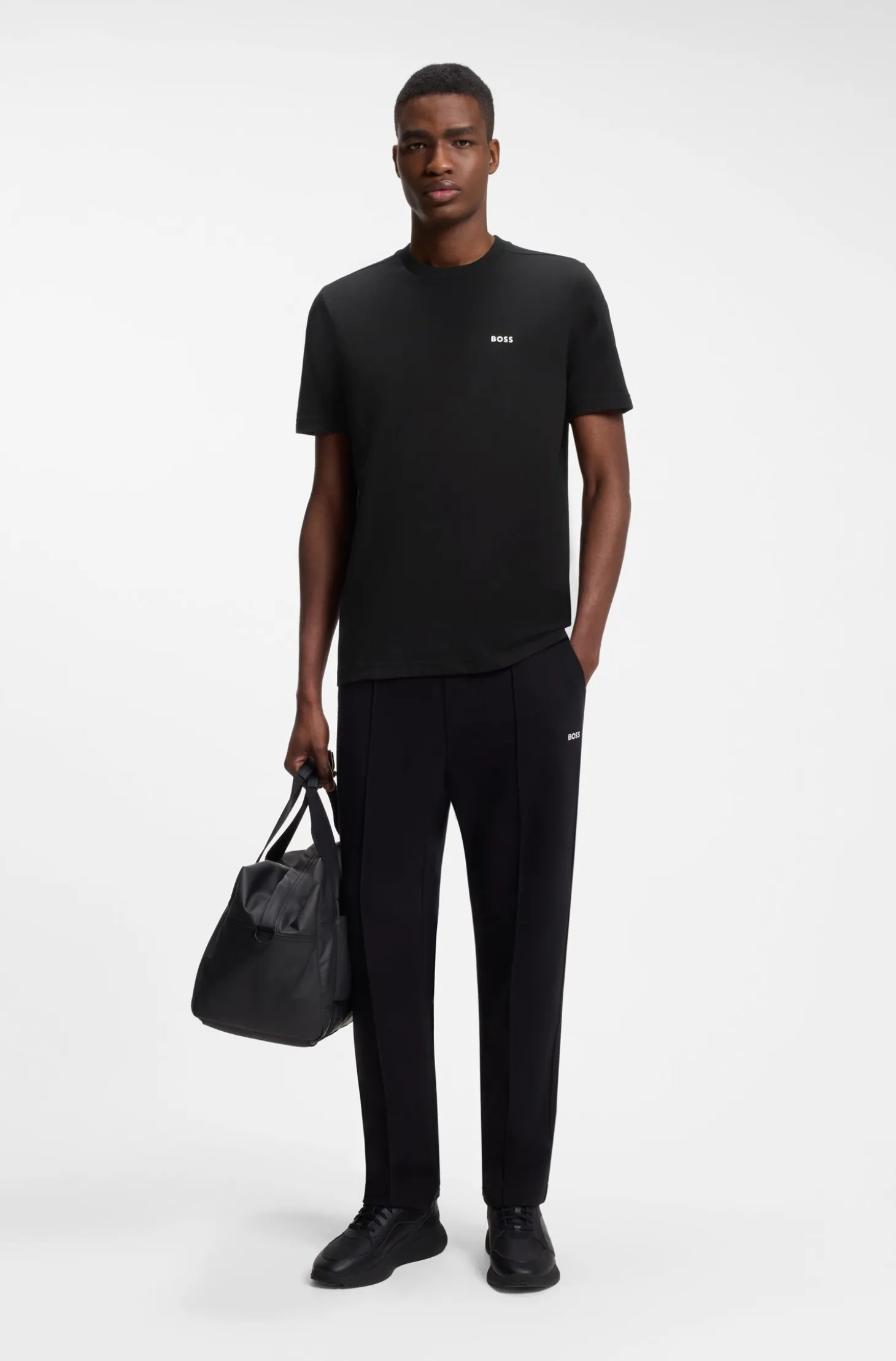 Stretch-cotton T-shirt with contrast logo