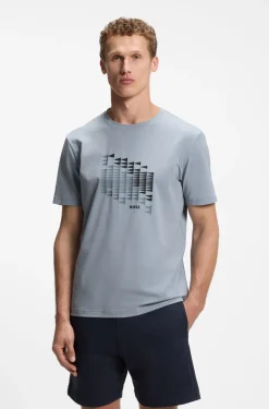 Stretch-cotton T-shirt with flag artwork