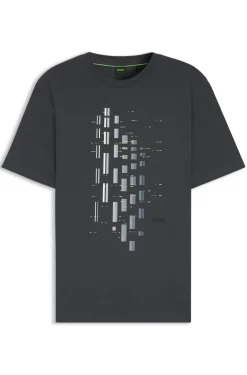 Stretch-cotton T-shirt with geometric print