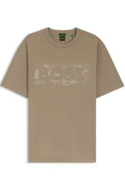 Stretch-cotton T-shirt with logo artwork