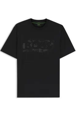 Stretch-cotton T-shirt with logo artwork