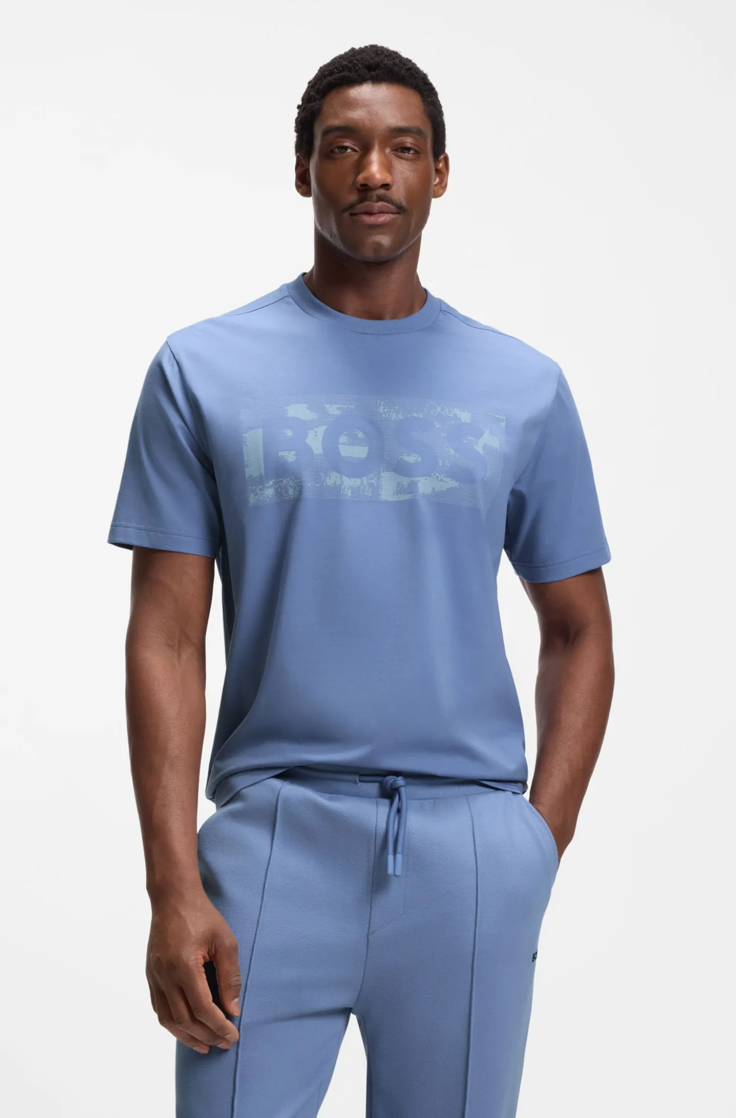 Stretch-cotton T-shirt with logo artwork