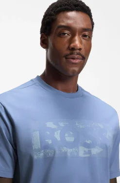 Stretch-cotton T-shirt with logo artwork