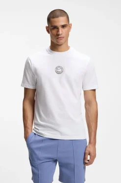 Stretch-cotton T-shirt with tennis artwork