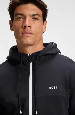 Stretch-cotton zip-up hoodie with stripe insert
