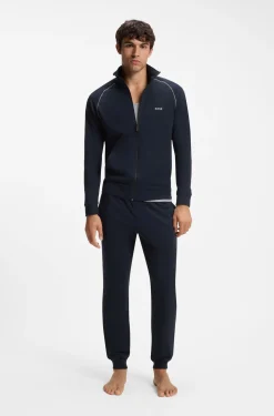 Stretch-cotton zip-up jacket with embroidered logo